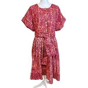 SIKA Anthropologie Mosaic Dress Size 26 W Batik Print‎ Tie Belt Short Sleeve
